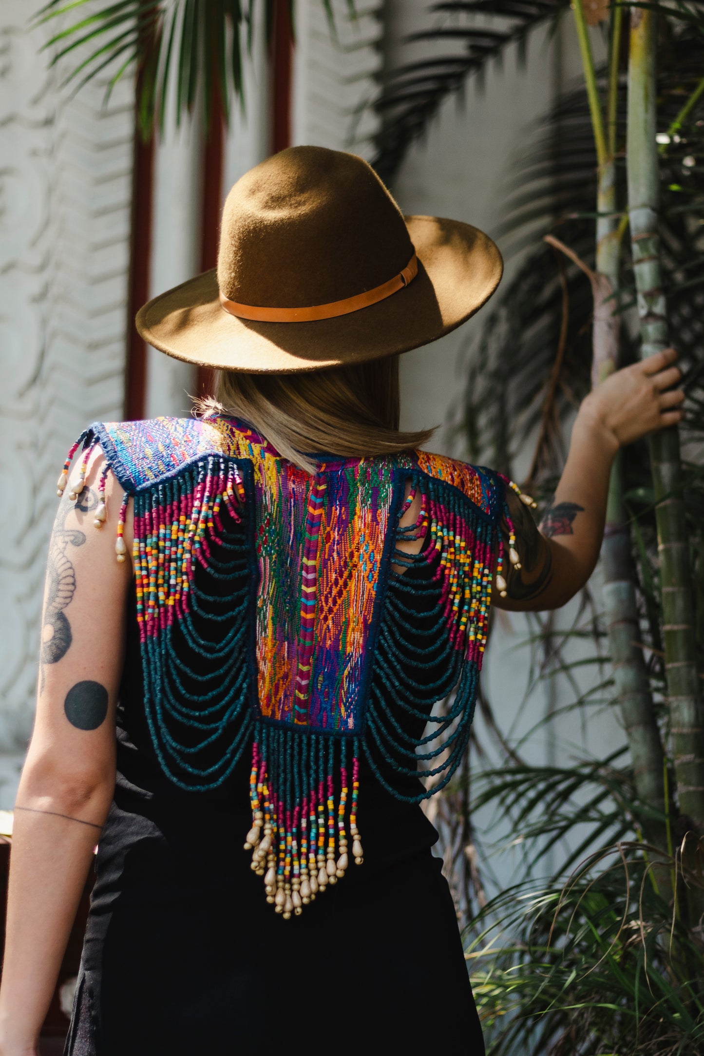 Beaded Tabard Poncho with Traditional Textile & Jade - San Juan Sunset