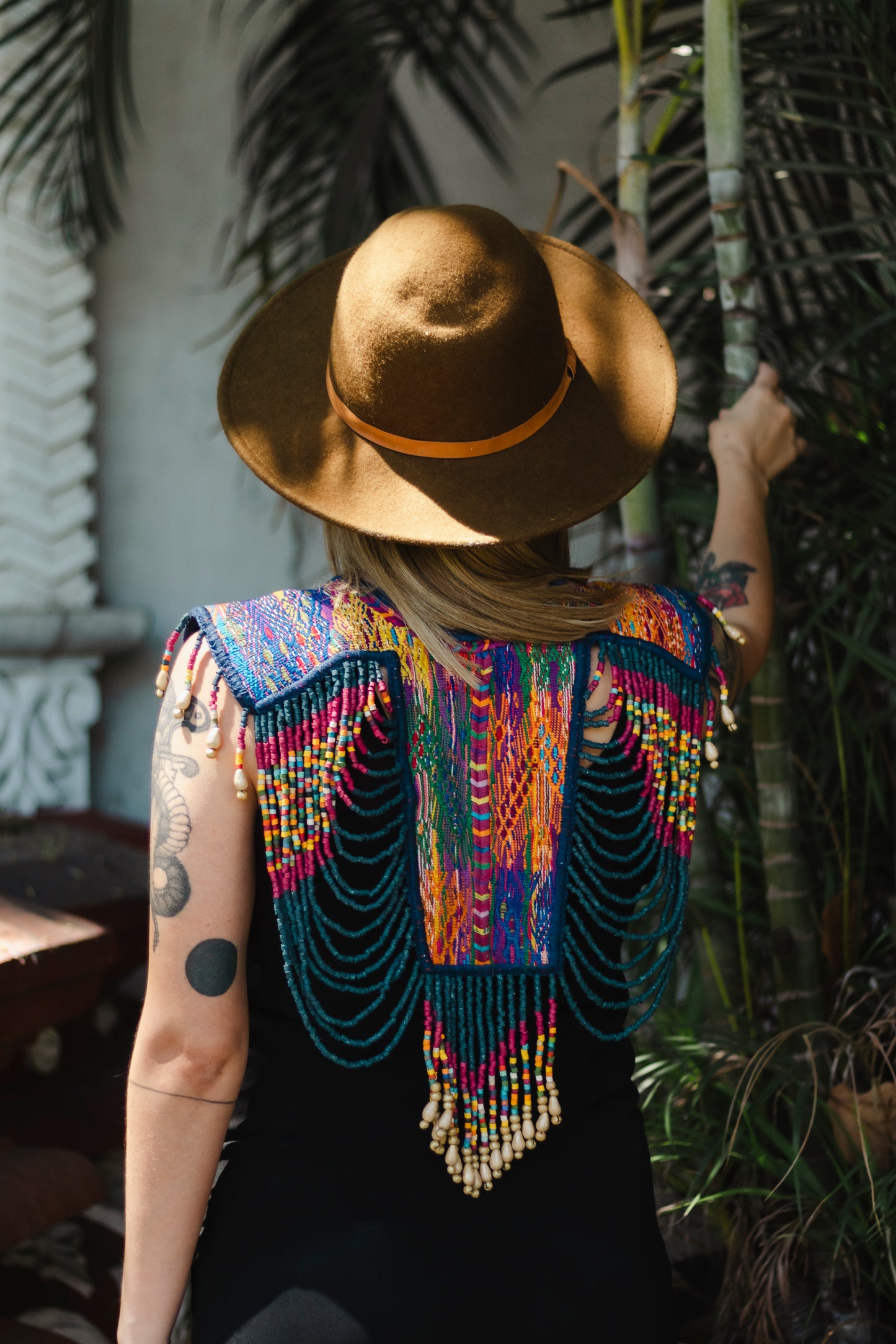 Beaded Tabard Poncho with Traditional Textile & Jade - San Juan Sunset
