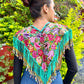 Textile Poncho with Beaded Fringes and Jade - "Poncho Cleopatra", Turquoise