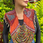 Textile Cape with Beaded Body Chains - "Mola Capa", Orange Multicolor