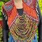 Textile Cape with Beaded Body Chains - "Mola Capa", Orange Multicolor