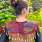 Textile Cape with Beaded Body Chains - "Mola Capa", Orange Multicolor