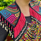Textile Cape with Beaded Body Chains - "Mola Capa", Magenta Multicolor