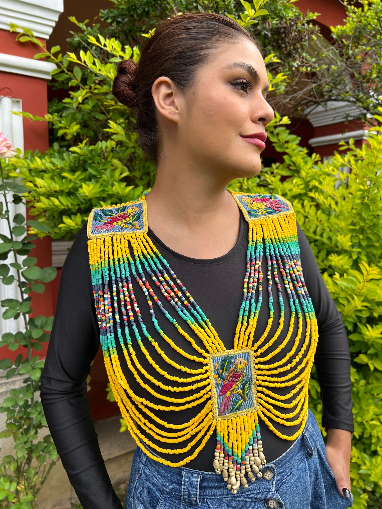 Body Jewelry with Beaded Chains - "Warrior", Vibrant Birds