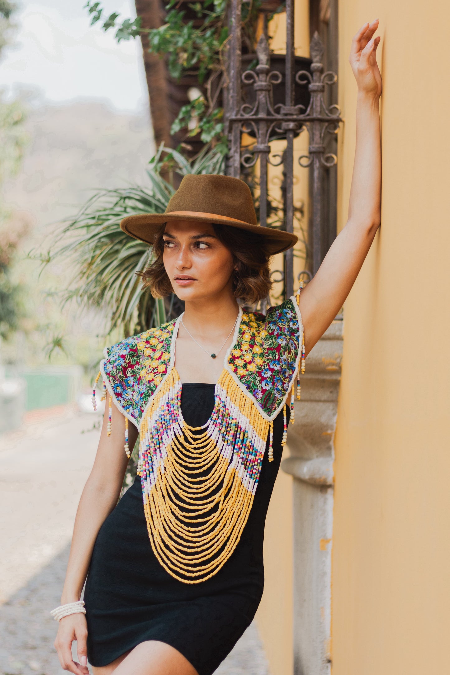 Shoulder Cape with Beads - Huipil Capa, Antique Yellow