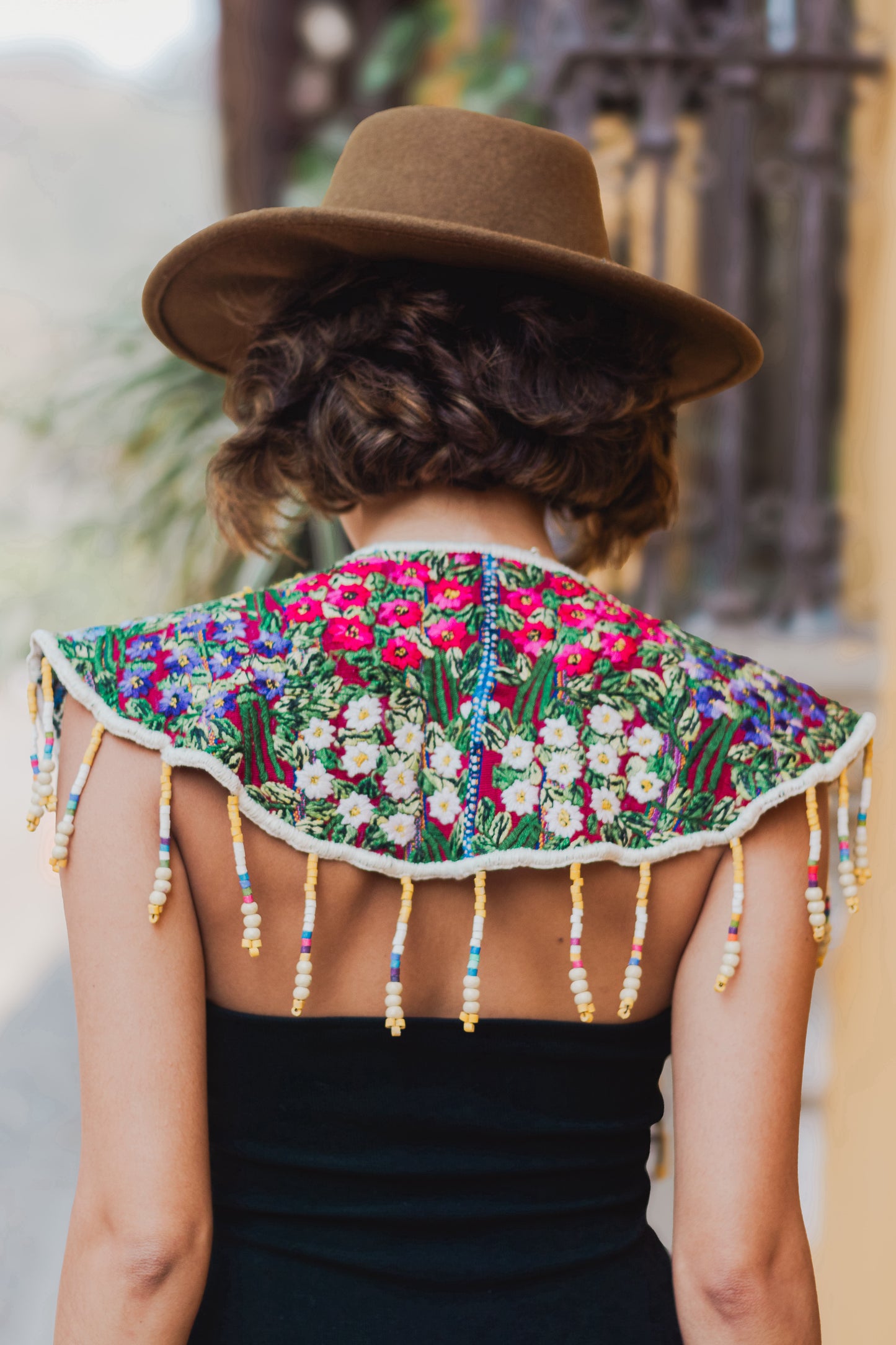 Shoulder Cape with Beads - Huipil Capa, Antique Yellow