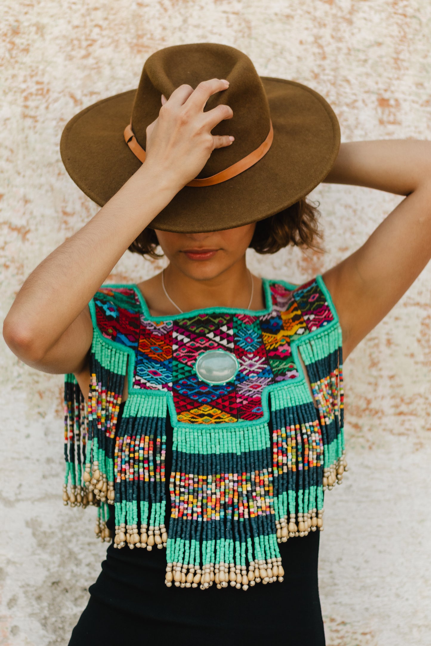One-of-a-kind, Handmade Poncho with Authentic Guatemalan Jade & Vintage Chichi Textile  - Sacred Currents