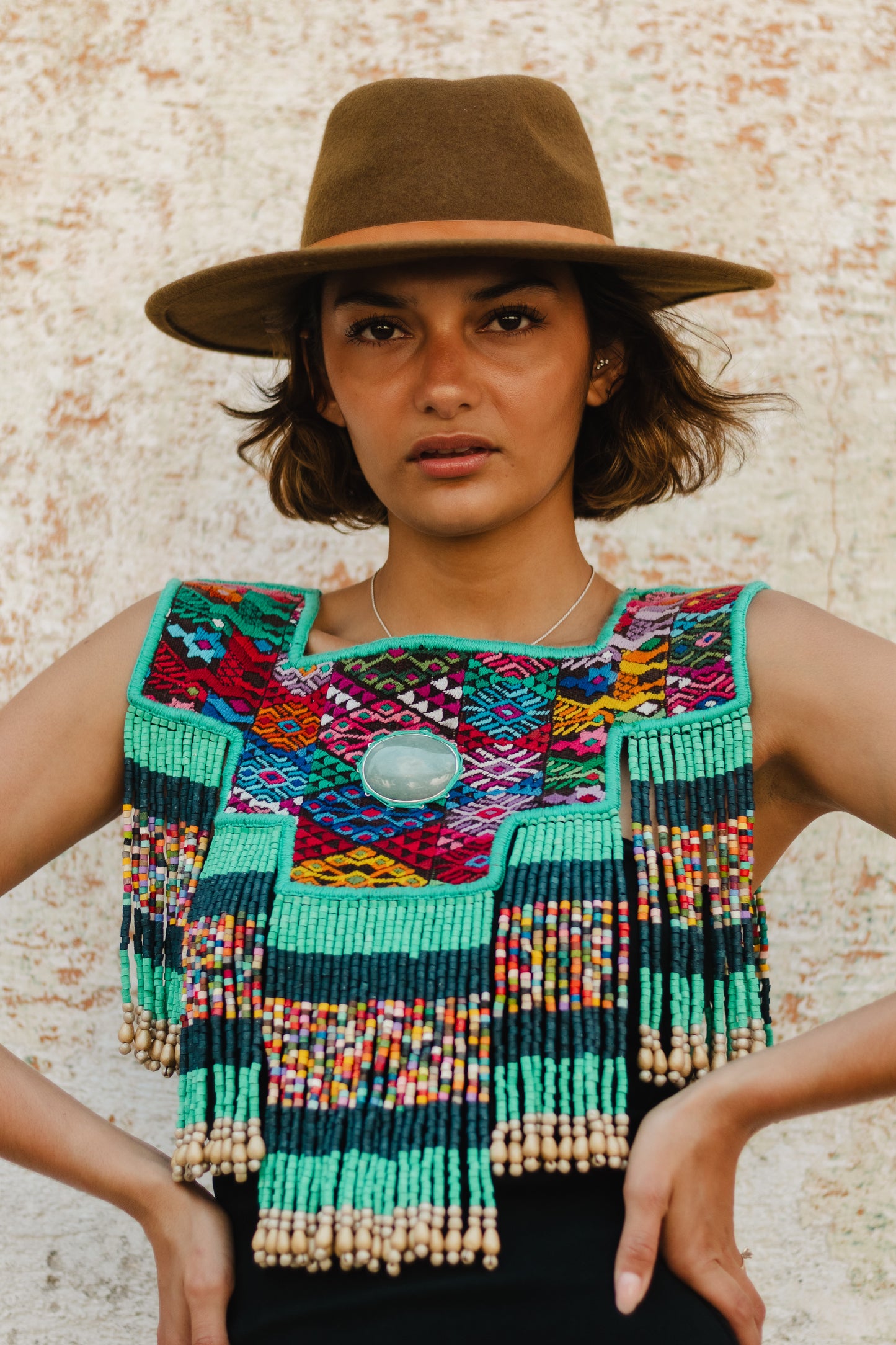 One-of-a-kind, Handmade Poncho with Authentic Guatemalan Jade & Vintage Chichi Textile  - Sacred Currents