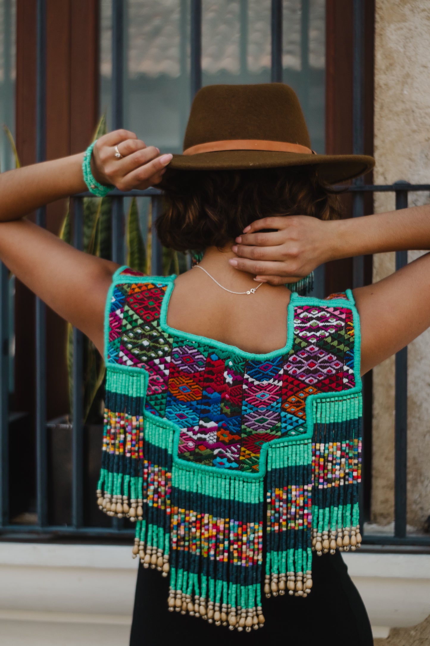 One-of-a-kind, Handmade Poncho with Authentic Guatemalan Jade & Vintage Chichi Textile  - Sacred Currents