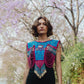 Beaded Tabard Poncho with Traditional Textile & Jade - Fuchsia Palopó