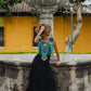 Beaded Tabard Poncho with Traditional Textile & Jade - Turquoise Serenade