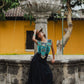 Beaded Tabard Poncho with Traditional Textile & Jade - Turquoise Serenade