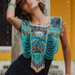 Beaded Tabard Poncho with Traditional Textile & Jade - Turquoise Serenade