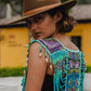 Beaded Tabard Poncho with Traditional Textile & Jade - Turquoise Serenade