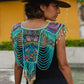 Beaded Tabard Poncho with Traditional Textile & Jade - Turquoise Serenade