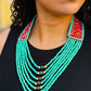 Adjustable Guatemalan Ceremonial Textile Necklace with Jade & Ceramic Beads, turquoise
