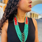 Adjustable Guatemalan Ceremonial Textile Necklace with Jade & Ceramic Beads, turquoise