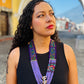 Adjustable Guatemalan Ceremonial Textile Necklace with Lavender Jade & Ceramic Beads, pastel purple