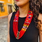 Adjustable Guatemalan Ceremonial Textile Necklace with Jade & Ceramic Beads, red and yellow