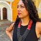 Adjustable Guatemalan Ceremonial Textile Necklace with Jade & Ceramic Beads, black