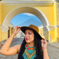Bib Necklace with Guatemalan Floral Embroidery from Patzun with Ceramic Bead Fringes, turquoise & green