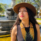 Adjustable Ceramic Beaded Strand Necklace with Patzún Floral Huipil Textile, mustard