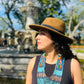 Adjustable Necklace with Guatemalan Bird Colibri Embroidery from Santiago with Ceramic Beads, celeste