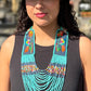 Adjustable Necklace with Guatemalan Bird Colibri Embroidery from Santiago with Ceramic Beads, celeste