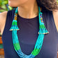 Multi-Strand Ceramic Bead with Ceremonial Textile Necklace, turquoise