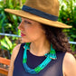 Multi-Strand Ceramic Bead with Ceremonial Textile Necklace, turquoise