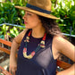 Multi-Strand Ceramic Bead with Ceremonial Textile Necklace, black & gold