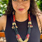Multi-Strand Ceramic Bead with Ceremonial Textile Necklace, black & gold