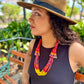 Multi-Strand Ceramic Bead with Ceremonial Textile Necklace, red & yellow
