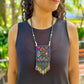 Vintage Chichicastenango Textile Pendant Necklace with Jade & Bead Fringe, black