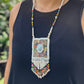 Vintage Chichicastenango Textile Pendant Necklace with Jade & Bead Fringe, white pastels