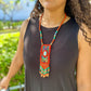 Vintage Chichicastenango Textile Pendant Necklace with Jade & Bead Fringe, orange