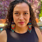 Guatemalan Mayan Textile Statement Earrings with Handmade Clay Beads, dark blue rectangle