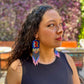 Guatemalan Mayan Textile Statement Earrings with Handmade Clay Beads, navy blue zig zag