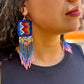 Guatemalan Mayan Textile Statement Earrings with Handmade Clay Beads, navy blue zig zag