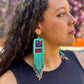 Guatemalan Mayan Textile Statement Earrings with Handmade Clay Beads, turquoise rectangle