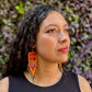 Guatemalan Mayan Textile Statement Earrings with Handmade Clay Beads, burnt orange square
