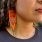 Guatemalan Mayan Textile Statement Earrings with Handmade Clay Beads, burnt orange square