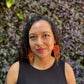 Guatemalan Mayan Textile Statement Earrings with Handmade Clay Beads, burnt orange square