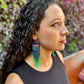Guatemalan Mayan Textile Statement Earrings with Handmade Clay Beads, navy square