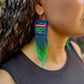 Guatemalan Mayan Textile Statement Earrings with Handmade Clay Beads, navy square