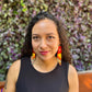 Handmade Statement Earrings with Aguacatán Textile & Graduated Clay Bead Fringe, burnt orange square