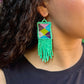 Guatemalan Mayan Textile Statement Earrings with Handmade Clay Beads, medium length, pastels