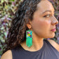 Guatemalan Mayan Textile Statement Earrings with Handmade Clay Beads, medium length, pastels