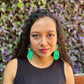 Guatemalan Mayan Textile Statement Earrings with Handmade Clay Beads, medium length, pastels