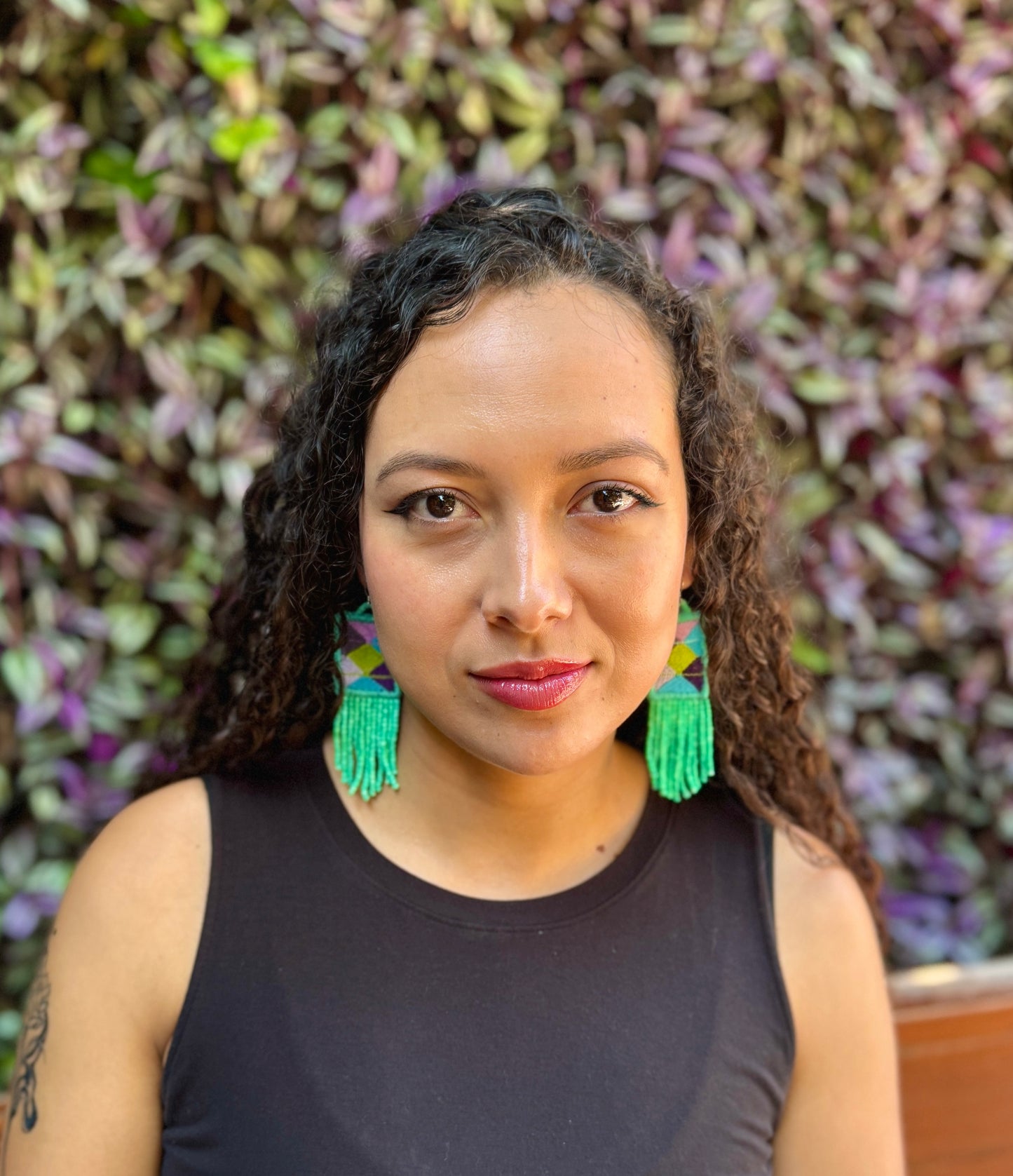Guatemalan Mayan Textile Statement Earrings with Handmade Clay Beads, medium length, pastels
